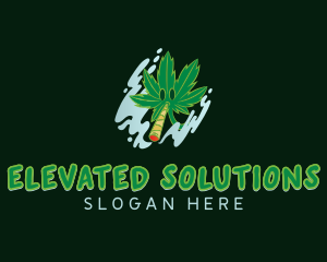 High - Smoking Cannabis Leaf logo design