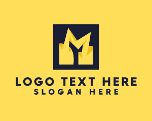 Electricity - Yellow Bolt Letter M logo design