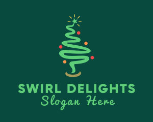 Christmas Tree Ribbon Swirl logo design