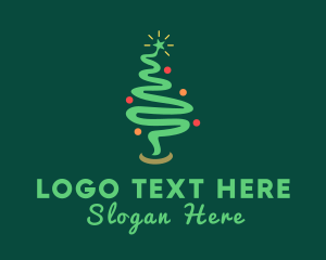 Tree - Christmas Tree Ribbon Swirl logo design