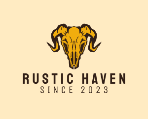 Rustic Ram Skull Skeleton logo design