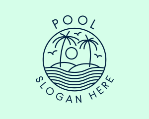 Palm Tree - Tropical Ocean Wave Badge logo design