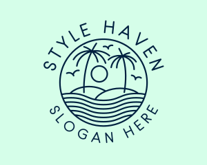 Hostel - Tropical Ocean Wave Badge logo design