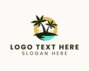 Swimming - Tropical Island Tree logo design