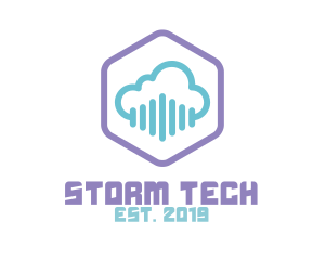 Storm - Audio Cloud Hexagon logo design