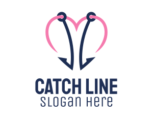 Hook - Heart Fishing Hook logo design