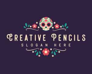 Mexican Floral Skull logo design