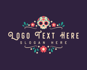 Face - Mexican Floral Skull logo design
