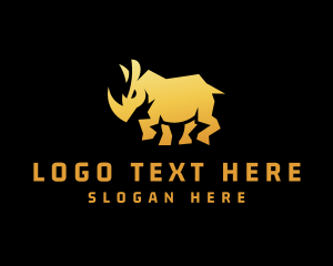 Rhino - Gold Wild Rhinoceros logo design