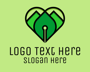 Pen - Green Heart Pen logo design