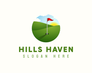 Golf Course Golfer Flag logo design