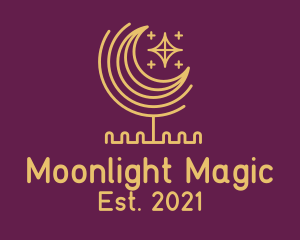 Nighttime - Gold Crescent Moon Stars logo design