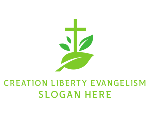 Leaf Religion Church Crucifix logo design