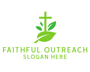 Evangelization - Leaf Religion Church Crucifix logo design