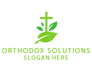 Orthodox - Leaf Religion Church Crucifix logo design