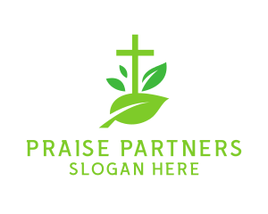 Praise - Leaf Religion Church Crucifix logo design