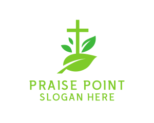 Praise - Leaf Religion Church Crucifix logo design