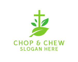 Praise - Leaf Religion Church Crucifix logo design