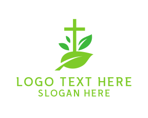 Crucifix - Leaf Religion Church Crucifix logo design