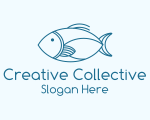 Blue Fish Monoline logo design