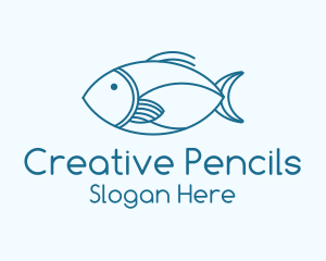 Blue Fish Monoline logo design