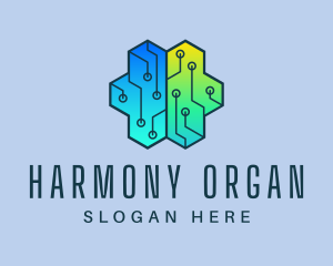 Organ - Hexagon Circuit Brain logo design