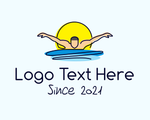 Swimming Lesson - Sun Swimmer Man logo design