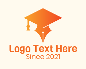 Graduation Hat - Orange Cap Pen logo design