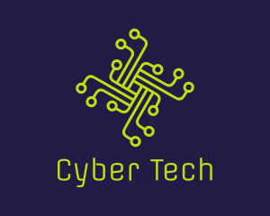 Hacker - Gren Circuit Cross logo design