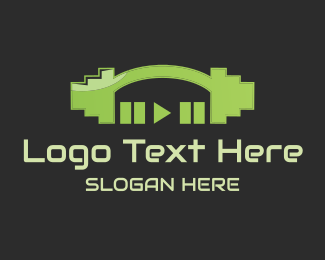 Green Fitness Music Playing Dumbbell Logo Brandcrowd Logo Maker