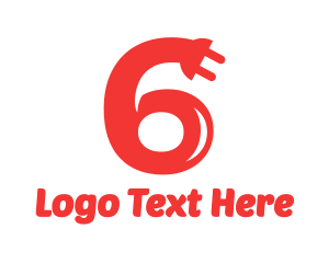 Number 6 - Red Six Plug logo design