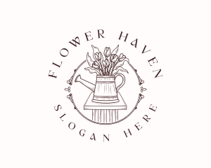 Rustic Flower Watering Can logo design