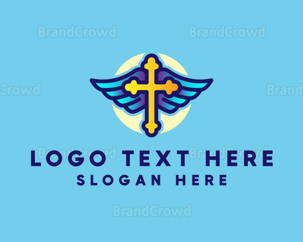 Religious Cross Wings Logo