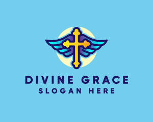 Priest - Religious Cross Wings logo design