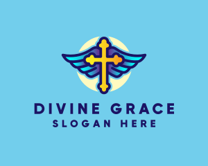 Religious Cross Wings logo design