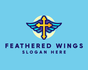 Religious Cross Wings logo design