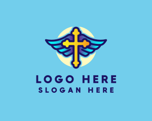 Thumbmark - Religious Cross Wings logo design