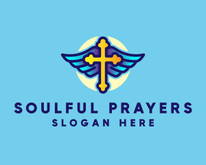 Pray - Religious Cross Wings logo design