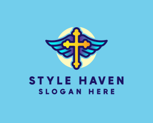 Nun - Religious Cross Wings logo design