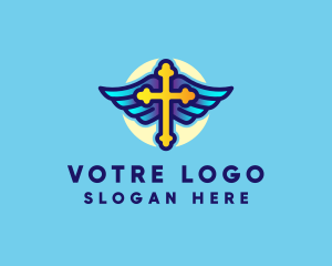 Blue - Religious Cross Wings logo design