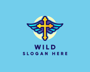 Religious Cross Wings logo design