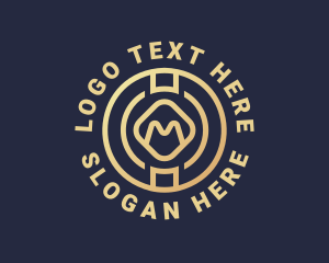 Blockchain - Gold Fintech Letter M logo design