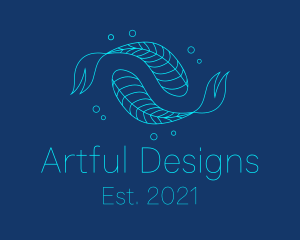 Blue Pisces Fish Swimming  logo design