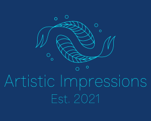 Blue Pisces Fish Swimming  logo design