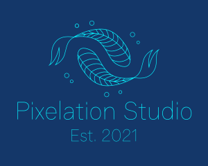 Blue Pisces Fish Swimming  logo design