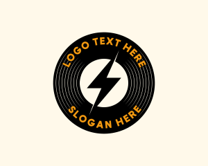 Electricity - Lightning Vinyl Record Badge logo design