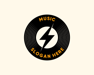 Lightning Vinyl Record Badge Logo