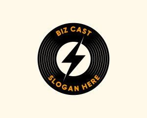 Player - Lightning Vinyl Record Badge logo design