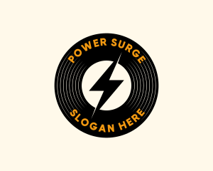 Lightning Vinyl Record Badge logo design