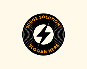 Surge - Lightning Vinyl Record Badge logo design